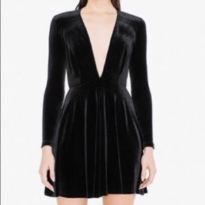 American Apparel Black Velvet Deep V Skater Dress